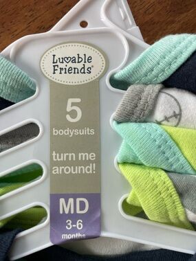 Luvable Friends 5-Pack Bodysuits in Mint, Gray, White, Lime, Navy